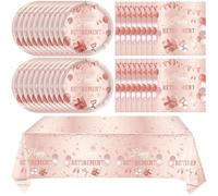 41Pcs Rose Gold Retirement Party Decorations, Retirement Party Tableware for Women Happy Retirement Paper Plates Napkins and Tablecloth, Pink Retired Dinnerware Retirement Party Supplies