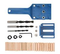 41Pcs Set Carpentry Wood Drilling Guide Tool DIY Straight Drill Hole Locator Woodworking Supply with 3 Woodworking Drills 30 Dowels and Wrench for Professional Woodworkers and DIY (Blue)