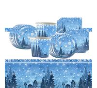 41Pcs Snowflake Christmas Party Tableware Decorations,Blue White Snowflake Tableware Set for Christmas Party Table Cloth,7inch Paper Plates,Napkins,Cups for Christmas Frozen Winte Dinnerware Decor