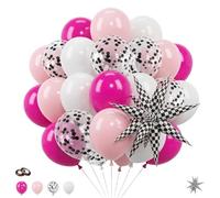 41pcs Two Fast Birthday Balloons for Girls, Race Car Theme Balloon Kit with Dusty Rose, Pink, Black Confetti and White Balloons, 22" Checkered Exploding Star Foil Balloon for 1st Birthday Supplies
