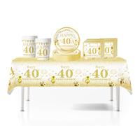 41Pcs White Gold Happy 40th Birthday Party Tableware Plastic Table Cloth,7inch Paper Plates,Cups,Napkins for Man Women Birthday Table Decorations Disposable Party Tableware Set for 40th Birthday Party