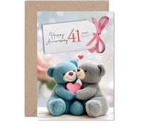 41st Anniversary Card for Women Men - Bears in Love - Happy 41 Year Anniversary Card for Husband Companion Boyfriend Girlfriend, 5x7 Inch Wedding Anniversaries Greeting Cards
