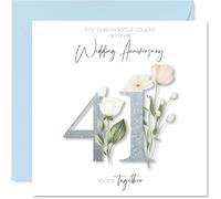 41st Anniversary Card for Women Men - Fancy Floral Flowers - Happy 41 Year Anniversary Card for Dad Grandad Nanny Friends, 145mm Wedding Anniversaries Greeting Cards