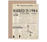 41st Anniversary Card for Women Men - Newspaper Married in 1984 - Happy 41 Year Wedding Anniversary Card for Husband Wife Companion Partner, 5x7 Inch Anniversaries Greeting Cards