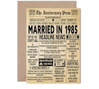 40th Anniversary Card for Women Men - Vintage Newspaper Married in 1985 - Happy 40 Year Wedding Anniversary Card for Husband Companion Wife Partner, 5x7 Inch Anniversaries Greeting Cards