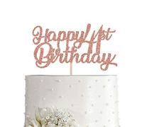 41st Birthday Cake Topper, Rose Gold Glitter Cheers To 41 Years Party Decoration, Supply