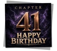 41st Birthday Card, Chapter 41 Purple Lightning Happy Birthday | Dramatic CHAPTER 41 cover-style design with stormy purple lightning and bold Happy Birthday wording for a 41st.