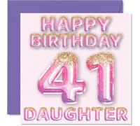 41st Birthday Card for Daughter - Pink & Purple Glitter Balloons - Happy Birthday Cards for 41 Year Old Daughter from Mum Dad Parents, 145mm Bday Greeting Cards Gift