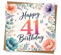 41st Birthday Card for Her, Elegant Floral Design | Eye-catching greeting card; Elegant Floral artwork for her on a 41st birthday with a warm, memorable feel