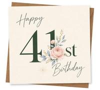 41st Birthday Card for Her, Happy, Soft Pink Florals | “Happy 41st Birthday” wording with soft floral artwork and refined script styling-made especially for her 41st.