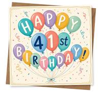 41st Birthday Card for Him, Colourful Balloon Confetti Design | Eye-catching greeting card; Colourful Balloon Confetti artwork for him on a 41st birthday with a warm, memorable feel
