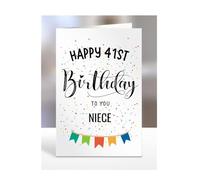 41st birthday card for niece, gifts for girl, girls, her, female, presents for women, from auntie, aunt, uncle, step, bonus, 41 years old, Happy to you, A5-163e_41