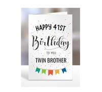 41st birthday card for twin brother, gifts for boy, boys, him, male, adult, presents for men, from mum, dad, mummy, daddy, step, bonus, Happy to you, 41 years old, A5-163m_41
