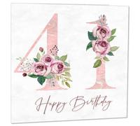 41st Birthday Card for Women - Floral 41st Birthday Cards for 41 year old woman Forty One, Forty First Ladies Mum Sister Aunt Niece Daughter