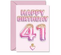 41st Birthday Cards for Men Women - Pink & Purple Glitter Balloons - Happy Birthday Card for 41 Year Old Man Woman Neighbour Friend Auntie Son, A5 Bday Greeting Cards