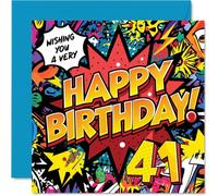 41st Birthday Cards for Men Women - Comic Book Pow! - Happy Birthday Card for 41 Year Old Man Woman Niece Auntie Neighbour Brother, 145mm Bday Greeting Cards