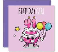 41st Birthday Cards for Women - Birthday Cake Girl Balloons - Happy Birthday Card for 41 Year Old Woman Neighbour Cousin Wife Sister, 145mm Bday Greeting Cards
