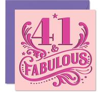 41st Birthday Cards for Women - Fabulous - Happy Birthday Card for 41 Year Old Woman Colleague Wife Auntie Friend, 145mm Bday Greeting Cards