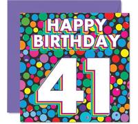 41st Birthday Cards for Women Men - Funky Rainbow Dots - Happy Birthday Card for 41 Year Old Woman Man Daughter Husband Neighbour Sister, 145mm Bday Greeting Cards