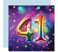 41st Birthday Cards for Women Men - Rainbow Foil Balloon - Happy Birthday Card for 41 Year Old Woman Man Daughter Husband Wife Neighbour, 145mm Bday Greeting Cards