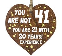 41st Birthday Gift For Women Men Wooden Heart Plaque, Dark Wood Sign Keepsake, Happy Birthday Mum, Colleague, Dad, Husband, Wife, Uncle, Mum Gifts From Son, Auntie, Sister Birthday Present