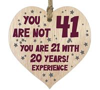 41st Birthday Gift For Women Men Wooden Heart Plaque, Light Wood Sign Keepsake, Happy Birthday Mum, Colleague, Dad, Husband, Wife, Uncle, Mum Gifts From Son, Auntie, Sister Birthday Present