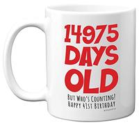 41st Birthday Mug Gift for Men Women Him Her - 14975 Days Old - Funny Adult Forty-One Forty-First Happy Birthday Present for Brother Dad Mum Uncle Auntie, 11oz Ceramic Dishwasher Safe Coffee Mugs