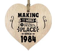 41st Birthday Wooden Heart Plaque - Making the world a better place - Light Wood Sign Keepsake, Celebrate Birthday Nan Grandad Mum Dad, Plaque with Quotes Gifts from the Family