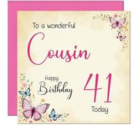 41st Cousin Birthday Card - Beautiful Butterfly Floral Cousins Birthday Card for 41 Year old Forty One, Forty First