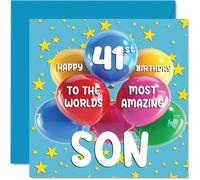 41st Son Birthday Card - World's Most Amazing Son - Happy 41st Birthday Card from Mum Dad, 145mm Age 41 Greeting Cards