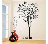 (41x70 cm) Vinyl Wall Decal Tree Silhouette/Nature Art Decor Sticker/Forest with Falling Leaves Removable DIY Mural + Free Random Decal Gift!