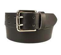 42-46 inch (XL), Black, Nickel Plated Solid Brass Double Prong Buckle Mens Quality 1.5" Wide Leather Belt Made In UK
