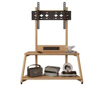 42-75 Inch Portable Tv Stand on Wheels Solid Wood Monitor Stand with Power Outlet and Shelf Rolling Tv Cart Adjustable Angle Free Movement for Bedroom, Living Room, Office(Yellow,32-65 inches)