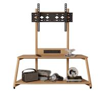 42-75 Inch Portable Tv Stand on Wheels Solid Wood Monitor Stand with Power Outlet and Shelf Rolling Tv Cart Adjustable Angle Free Movement for Bedroom, Living Room, Office(Yellow,32-65 inches)