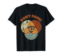 42 Answer to Life, the Universe and Everything, Don't Panic Value Graphic T-Shirt, Men, Black, M