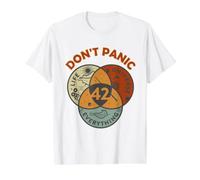 42 Answer to Life, the Universe and Everything, Don't Panic Value Graphic T-Shirt, Men, White, L
