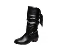 (42, Black) Solid-Color Mid Heel Boots with Low Heel Breathable Ladies Girls Soft Shoes for Shopping Dating