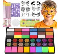 42 Colours Children's Make-Up Set with 10 Brushes - Face Paints Children's Make-Up Theatre Make-Up Set with 16 Wax Crayons, Sticker Stencil Face Paint Body Painting Kit for Halloween Carnival Cosplay