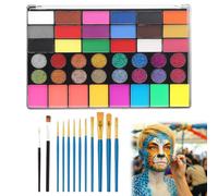 42 Colours Face Paint Kit, Face Paints for Children, Washable Facepaints Set Kids with Glitter, Matte and Shimmer Colour, Facepaint for Festivals, Parties, Halloween & Cosplay - Includes 10 Brushes
