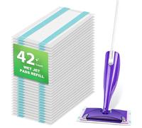42 Count Disposable Mop Pad Replacement for Swiffer WetJet Spray Mop, Extra Strong Dirt Locking and Water Absorbent, Powerful Stain Removal