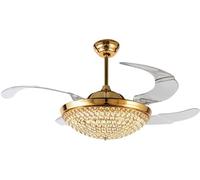 42” Crystal Ceiling Fan Light with Retractable Blades Remote Control Led Chandelier Fan 3 Speeds 3 Colors Changes Lighting/,Gold,United States