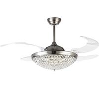 42” Crystal Ceiling Fan Light with Retractable Blades Remote Control Led Chandelier Fan 3 Speeds 3 Colors Changes Lighting/,Silver,United States