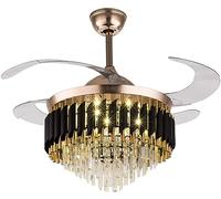 42" Crystal Ceiling Fan Pendant Light, Remote Control Invisible Fandelier, 3 Color Change Chandelier for Living Room & Bedroom, Elegant Gold Metal Finish