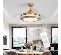 42" Crystal LED Ceiling Fan Light Chandelier Invisible Blade Remote Control