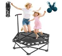 42'' Fitness Trampoline with Adjustable Handle One-Click Folding & No Assembly Mini Trampoline Rebounder for Adults Indoor & Outdoor Max Load 300KG