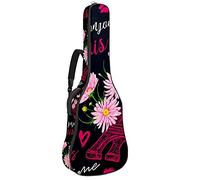 42 Inch Acoustic Guitar Bag with Shockproof Thick Padded Guitar Backpack Suit for Bass Folk Classical Guitar Paris Black Eiffel Tower