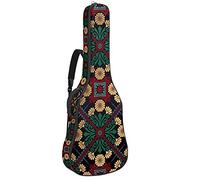 42 Inch Acoustic Guitar Bag with Shockproof Thick Padded Guitar Backpack Suit for Bass Folk Classical Guitar Retro Flower Geometry