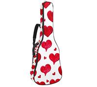 42 Inch Acoustic Guitar Bag with Shockproof Thick Padded Guitar Backpack Suit for Bass Folk Classical Guitar Valentine's Day Red Love Heart