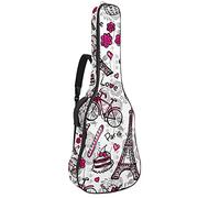 42 Inch Acoustic Guitar Bag with Shockproof Thick Padded Guitar Backpack Suit for Bass Folk Classical Guitar Eiffel Tower Paris