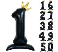 42 Inch Black Number Balloon Black Crown Balloons 0-9 Standing Number 1 Balloon with Crown Giant Foil Helium Balloons for Birthday Party Decorations Supplies Digital 1